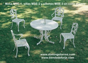 Conjunto de mesa, sillas y sillones de aluminio modelo inglés MSE-1 MSE-2 MSE-3 blanco