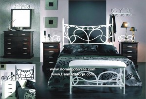 Cama y cabecero moderno de forja blanca