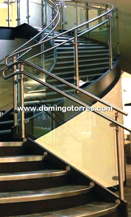 Nº8418 Baranda de acero inoxidable para escaleras de cristal con doble pasamanos