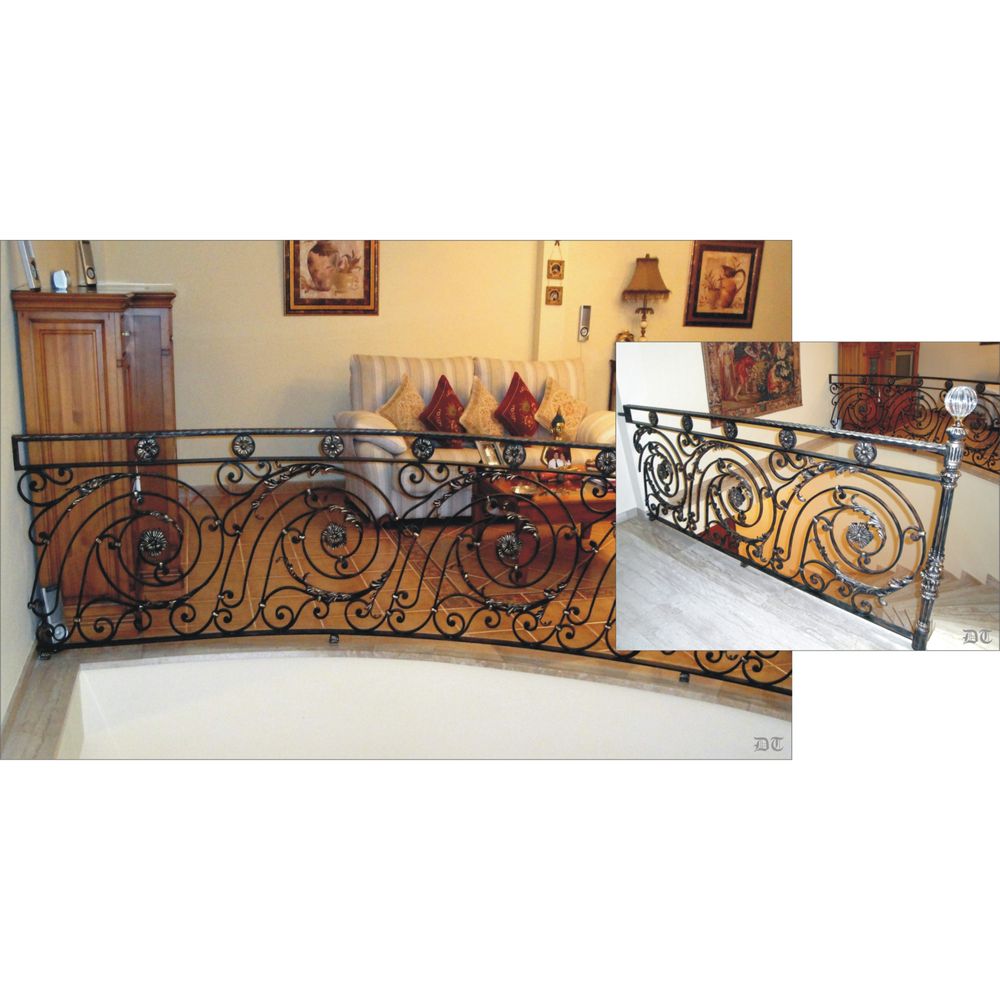 2045 Baranda con adornos grandes florales y remate de bola de cristal 2045 Baranda con adornos grandes florales y remate de bola de cristal